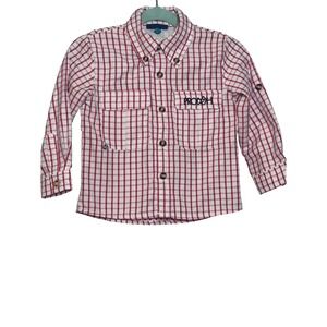 PRODOH Kids Red White Plaid Long Sleeve Button Up‎ Shirt Top Size 2T UPF 50+